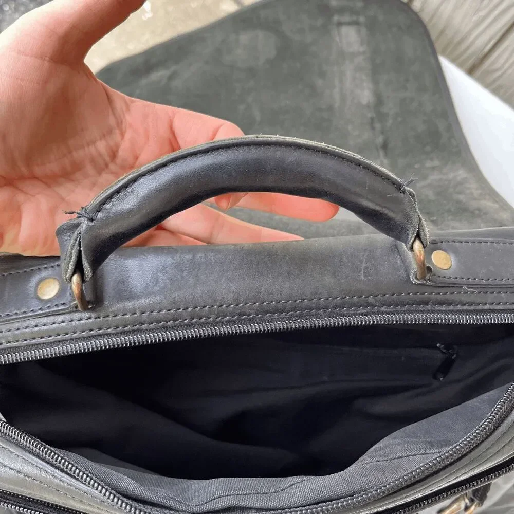 Eddie Bauer Full-Grain Leather Briefcase – Organizer Interior, Crossbody